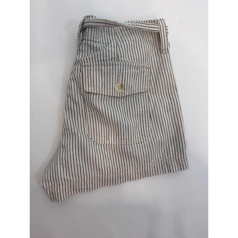 American Eagle Striped Shorts High Waist Tie Front Pockets Casual Size  2 w belt